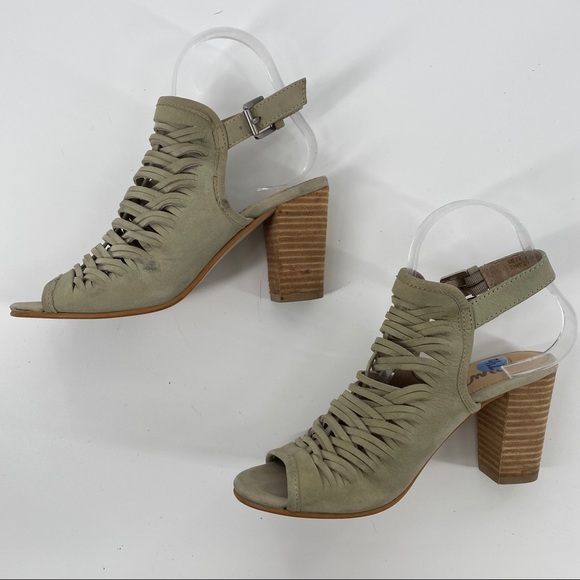 SAM EDELMAN Sage Leather Suede Open Toe Chunk Heel - Picture 2 of 8